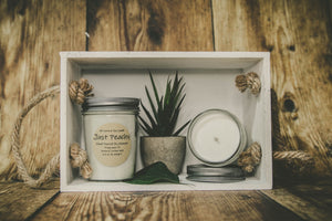 This candle smells just like a fun day at the beach with its tropical yet sweet smell of peaches! This candle is perfect for long summer days. Our products are made in the USA with 100% all natural soy wax for a clean, eco friendly burn. We use eco friendly wicks for a steady flame. Notes: Citrus, Peach, Green, Fruity, Musk, Vanilla Contact us for local delivery and pickup. jar candles large scented candles soy candles benefits cheap soy candles 100% soy candles
