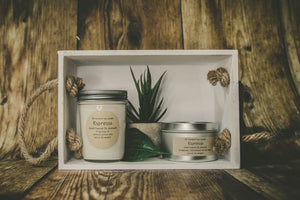 With an aroma of a fresh espresso at your favorite coffee shop, this is a candle you are sure to love.  Made in the USA with 100% all natural soy wax for a clean, eco friendly burn. We use eco friendly wicks for a steady flame.  Notes: Bittersweet chocolate, Coconut, Almond, Honey, Caramel, and Roasted Coffee Beans  Contact us for local delivery and pickup. jar candles large scented candles soy candles benefits cheap soy candles 100% soy candles soy candles for sale